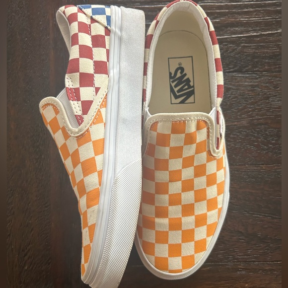 Vans Checkerboard Slip-On Shoes - Red, Blue, Orange - Picture 5 of 9